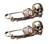 QEOTOH Mystical Skull Pin Brooch-Gothic Style Jewelry, 2 Pack Retro Skull Lapel Pin, Punk Alloy Skull Head Brooches Pin for Clothes Bags Hats, Halloween Jewelry Gift for Women Men (Gold)