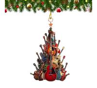 QEOTOH Rockin' Around The Guitar Christmas Tree Ornament, 2D Flat Acrylic Stacking Rock Guitar Hanging Ornaments, Personalized Gift for Guitar Player, Music Enthusiasts, Teacher (1PC)