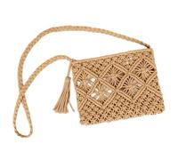 QEOTOH Stylish Summer Woven Bag, Retro Cotton Rope Woven Bag, Minimalist Tassel Crossbody Shoulder Bags Vacation Handbags (Khaki)