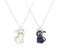 QEQSHQO Collier d'Amitié pour 2 Filles, Meilleurs Amis avec Pendentif Chat Lune, Chat Noir Chat Blanc Forever Best Friends, Collier BFF pour 2 Filles, Cadeaux pour Enfants Mère Filles Amis Sœurs