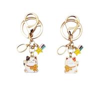 QEQSHQO Lot de 2 porte-clés chat porte-bonheur - Style japonais Maneki Neko - Pour porte-monnaie, porte-clés, cadeaux