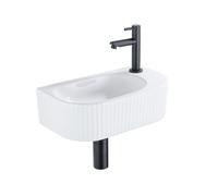 QeramiQ Blend Ensemble de lavabo - 40x21.5x12cm - droite - cannelé - demi-rond - 1 trou de robinet - céramique - robinet de lavabo noir mat - bouchon de vidange - siphon abaissé - blanc brillant SW120