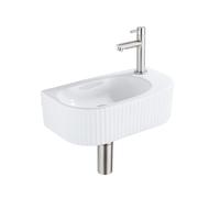 QeramiQ Blend Ensemble de lave-mains - 40x21.5x12cm - droite - nervuré - semi-rond - 1 trou de robinet - céramique - robinet de lave-mains en acier inoxydable brossé - bouchon de vidage - siphon abais
