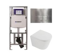 QeramiQ Dely Ensemble de toilette - 36.3x51.7cm - à fond creux - sans bride - réservoir Geberit UP320 - abattant WC frein de chute 35mm - plaque de commande acier - boutons rectangulaires - blanc mat