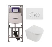 QeramiQ Dely Ensemble de toilette - 36.3x51.7cm - à fond creux - sans bride - réservoir Geberit UP320 - abattant WC frein de chute 35mm - plaque de commande blanc mat - boutons ronds - blanc mat SW102