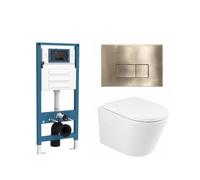 QeramiQ Dely Ensemble de toilette - réservoir encastré Qeramiq Flush - abattant 35mm - plaque de commande en métal laiton brossé - boutons rectangulaires - blanc brillant SW1026255/SW1448813/SW1159505