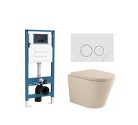 QeramiQ Dely Ensemble de toilette - réservoir encastré Qeramiq Flush - abattant 35mm - plaque de commande en pierre naturelle marbre blanc - boutons ronds - beige SW1000764/SW1448813/SW1000771/SW12444