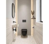 QeramiQ Dely Ensemble de toilette - réservoir encastré Qeramiq Flush - abattant 35mm - plaque de commande en pierre naturelle marbre foncé - boutons ronds - noir mat SW1026253/SW1448813/SW1000769/SW12