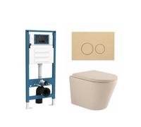 QeramiQ Dely Ensemble de WC - réservoir encastré Qeramiq Flush - abattant 35mm - plaque de commande beige en plastique - boutons ronds - beige SW1000764/SW1448813/SW1000771/SW1102365