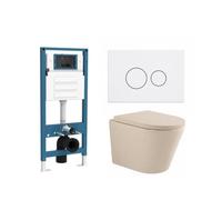 QeramiQ Dely Ensemble de WC - réservoir encastré Qeramiq Flush - abattant 35mm - plaque de commande en plastique blanc brillant - boutons ronds - beige SW1000771/SW1448813/SW1000764/SW706186