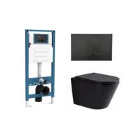 QeramiQ Dely Ensemble de WC - réservoir encastré Qeramiq Flush - abattant 35mm - plaque de commande en plastique noir mat - boutons ronds - noir mat SW1026253/SW1448813/SW1000769/SW706188