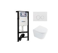 QeramiQ Dely Ensemble WC - 36.3x51.7cm - cuvette profonde - rimless - Geberit UP320 réservoir encastré plieger - abattant WC à fermeture douce 35 mm - plaque de commande blanche brillante - boutons ro