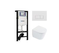 QeramiQ Dely Ensemble WC - 36.3x51.7cm - cuvette profonde - rimless - Geberit UP320 réservoir encastré plieger - abattant WC softclose 35 mm - plaque de commande blanche brillante - boutons rectangula