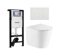 QeramiQ Dely Ensemble WC - 36.3x51.7cm - cuvette profonde - rimless - Geberit UP320 réservoir encastré plieger - abattant WC à fermeture douce - plaque de commande blanche brillante - boutons ronds -
