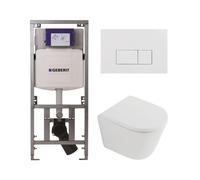 QeramiQ Dely Ensemble WC - 36.3x51.7cm - cuvette profonde - rimless - Réservoir encastré avec mécanisme de chasse Geberit UP320 - abattant WC softclose 35 mm - plaque de commande blanche brillante - b