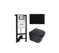 QeramiQ Dely Ensemble WC - 36.3x51.7cm - cuvette profonde - rimless - Réservoir encastré avec mécanisme de chasse Geberit UP320 - abattant WC softclose 35 mm - plaque de commande métal mat noire - bou