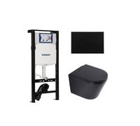 QeramiQ Dely Ensemble WC - 36.3x51.7cm - cuvette profonde - rimless - Réservoir encastré avec mécanisme de chasse Geberit UP320 - abattant WC softclose 35 mm - plaque de commande en plastique noir mat