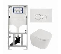 QeramiQ Dely Ensemble WC - 36,3x51,7cm - cuvette profonde - sans bride - réservoir encastré Geberit UP320 - abattant WC à descente amortie 35 mm - plaque de commande blanche mate - boutons ronds - bla