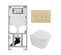 QeramiQ Dely Ensemble WC - 36.3x51.7cm - évacuation profonde - sans bride - réservoir encastré Geberit UP320 - abattant WC softclose 35 mm - plaque de commande beige - boutons rectangulaires - blanc m