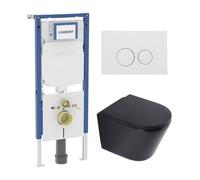 QeramiQ Dely Ensemble WC - 36.3x51.7cm - évacuation profonde - sans bride - réservoir encastré Geberit UP720 - abattant WC softclose 35 mm - plaque de commande blanche mate - boutons ronds - noir mat