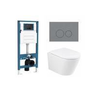 QeramiQ Dely Ensemble WC - réservoir encastré Qeramiq Flush - abattant 35mm - plaque de commande en plastique gris clair - boutons ronds - blanc mat SW1026254/SW1000767/SW1448813/SW1102374