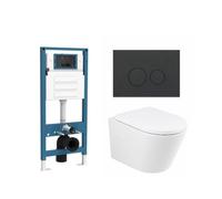 QeramiQ Dely Ensemble WC - réservoir encastré QeramiQ Flush - abattant 35mm - plaque de commande en plastique anthracite mat - boutons ronds - blanc brillant SW1026255/SW1448813/SW1159505/SW1102376