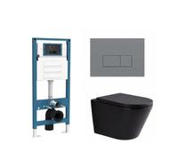 QeramiQ Dely Ensemble WC - réservoir encastré Qeramiq Flush - abattant 35mm - plaque de commande en plastique gris clair - boutons rectangulaires - noir mat SW1026253/SW1448813/SW1000769/SW1102375