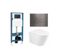 QeramiQ Dely Ensemble WC - réservoir encastré Qeramiq Flush - abattant 35mm - plaque de commande métal gunmetal - boutons ronds - blanc mat SW1026254/SW1448813/SW1000767/SW706198