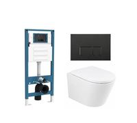 QeramiQ Dely Ensemble WC - réservoir encastré QeramiQ Flush - abattant 35mm - plaque de commande noire mate en métal - boutons rectangulaires - blanc brillant SW1026255/SW1448813/SW1159505/SW706193