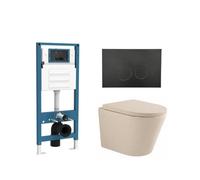 QeramiQ Dely Ensemble WC - réservoir encastré Qeramiq Flush - abattant 35mm - plaque de commande noire mate en métal - boutons ronds - beige SW1000764/SW1448813/SW1000771/SW706192