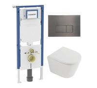 QeramiQ Dely Pack WC - 36,3x51,7cm - à fond creux - sans bride - réservoir encastré Geberit Duofix UP720 Sigma - abattant WC à fermeture douce - plaque de commande en acier - boutons ronds - beige mat