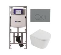 QeramiQ Dely Pack WC - 36,3x51,7cm - à fond creux - sans bride - réservoir encastré Geberit UP320 - abattant WC softclose 35 mm - plaque de déclenchement gris clair - boutons ronds - blanc mat SW10262