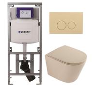 QeramiQ Dely Pack WC - 36,3x51,7cm - à fond creux - sans bride - réservoir encastré Geberit UP320 - abattant WC à fermeture douce - plaque de déclenchement beige - boutons ronds - mat beige SW1000764/