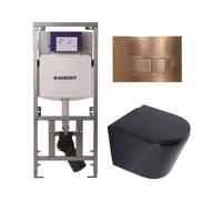 QeramiQ Dely Pack WC - 36,3x51,7cm - à fond creux - sans bride - réservoir encastré Geberit UP320 - abattant WC softclose 35 mm - plaque de commande en cuivre - boutons rectangulaires - noir mat SW102