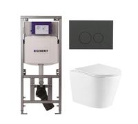 QeramiQ Dely Pack WC - 36,3x51,7cm - à fond creux - sans bride - réservoir encastré Geberit UP320 - abattant WC à fermeture douce - plaque de déclenchement mat anthracite - boutons ronds - blanc brill