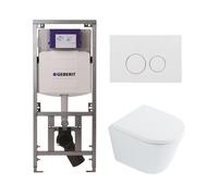 QeramiQ Dely Pack WC - 36,3x51,7cm - à fond creux - sans bride - réservoir encastré Geberit UP320 - abattant WC softclose 35 mm - plaque de déclenchement blanche brillante - boutons ronds - blanc bril