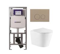 QeramiQ Dely Pack WC - 36,3x51,7cm - à fond creux - sans bride - réservoir encastré Geberit UP320 - abattant WC à fermeture douce - plaque de déclenchement taupe - boutons ronds - blanc brillant SW102