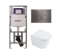 QeramiQ Dely Pack WC - 36,3x51,7cm - à fond creux - sans bride - réservoir encastré Geberit UP320 - abattant WC softclose 35 mm - plaque de déclenchement gunmetal - boutons ronds - blanc brillant SW10