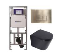 QeramiQ Dely Pack WC - 36,3x51,7cm - à fond creux - sans bride - réservoir encastré Geberit UP320 - abattant WC softclose 35 mm - plaque de déclenchement en laiton brossé - boutons rectangulaires - no