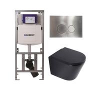 QeramiQ Dely Pack WC - 36,3x51,7cm - à fond creux - sans bride - réservoir encastré Geberit UP320 - abattant WC softclose 35 mm - plaque de commande en acier - boutons ronds - noir mat SW1026253/SW100