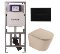 QeramiQ Dely Pack WC - 36,3x51,7cm - à fond creux - sans bride - réservoir encastré Geberit UP320 - abattant WC à fermeture douce - plaque de commande en plastique noir mat - boutons rectangulaires - 