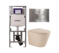 QeramiQ Dely Pack WC - 36,3x51,7cm - à fond creux - sans bride - réservoir encastré Geberit UP320 - abattant WC softclose 35 mm - plaque de commande en acier - boutons ronds - beige mat SW1000764/SW10