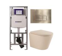 QeramiQ Dely Pack WC - 36,3x51,7cm - à fond creux - sans bride - réservoir encastré Geberit UP320 - abattant WC softclose 35 mm - plaque de déclenchement en laiton brossé - boutons rectangulaires - be