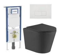QeramiQ Dely Pack WC - 36,3x51,7cm - à fond creux - sans bride - réservoir encastré Geberit UP720 - abattant WC softclose 35 mm - plaque de déclenchement taupe - boutons rectangulaires - noir mat SW10