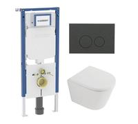 QeramiQ Dely Pack WC - 36,3x51,7cm - à fond creux - sans bride - réservoir encastré Geberit UP720 - abattant WC à fermeture douce - plaque de commande en plastique noir mat - boutons rectangulaires -