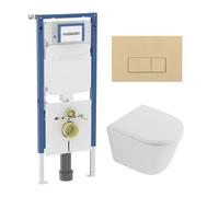 QeramiQ Dely Pack WC - 36,3x51,7cm - à fond creux - sans bride - réservoir encastré Geberit UP720 - abattant WC à fermeture douce - plaque de commande gunmetal - boutons rectangulaires - beige mat SW1