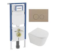 QeramiQ Dely Pack WC - 36,3x51,7cm - à fond creux - sans bride - réservoir encastré Geberit UP720 - abattant WC à fermeture douce - plan de déclenchement blanc mat - boutons rectangulaires - beige mat