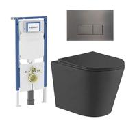 QeramiQ Dely Pack WC - 36.3x51.7cm - à fond creux - sans bride - réservoir encastré Geberit UP720 - abattant WC softclose 35 mm - plaque de commande gunmetal - boutons ronds - blanc mat SW1026253/SW12