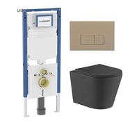 QeramiQ Dely Pack WC - 36.3x51.7cm - à fond creux - sans bride - réservoir encastré Geberit UP720 - abattant WC softclose 35 mm - plaque de commande en cuivre - boutons ronds - noir mat SW1026253/SW12