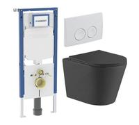 QeramiQ Dely Pack WC - 36.3x51.7cm - à fond creux - sans bride - réservoir encastré Geberit UP720 - abattant WC softclose 35 mm - plaque de déclenchement beige - boutons ronds - noir mat SW730486/SW12